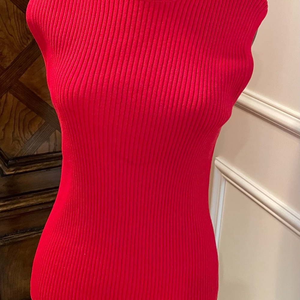 Chico’s red sleeveless turtleneck